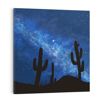 Obraz na płótnie 40x40 - Nocne Tajemnice Pustyni - gwieździsta noc, granatowe niebo