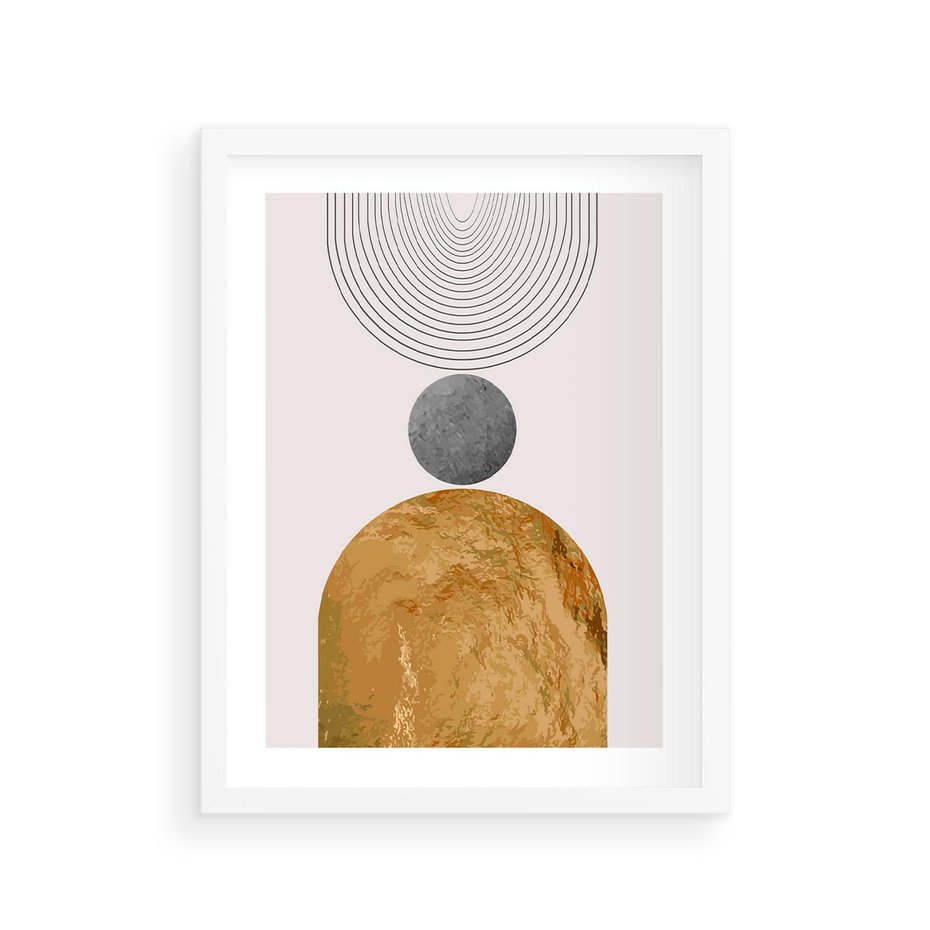 Plakat w ramie 30x40 - Złote Półkole w Sztuce Geometrii - grafika, złote półkole - rama biała