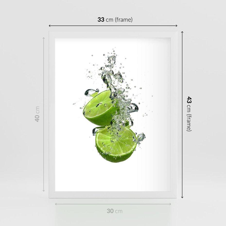 Plakat w ramie 30x40 - Kuchenne limonki na stole - limonki, kuchnia - rama biała