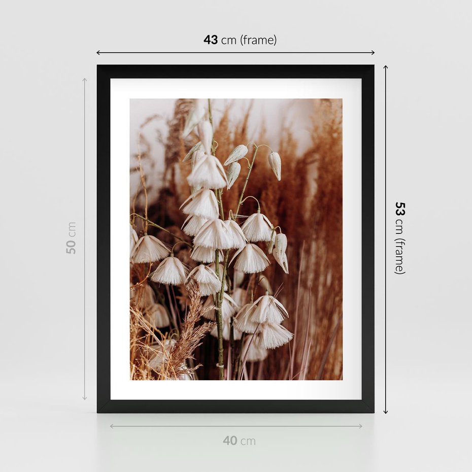 Plakat w ramie 40x50 - Boho Styl z Suchymi Trawami - suche trawy, bogo styl - rama czarna