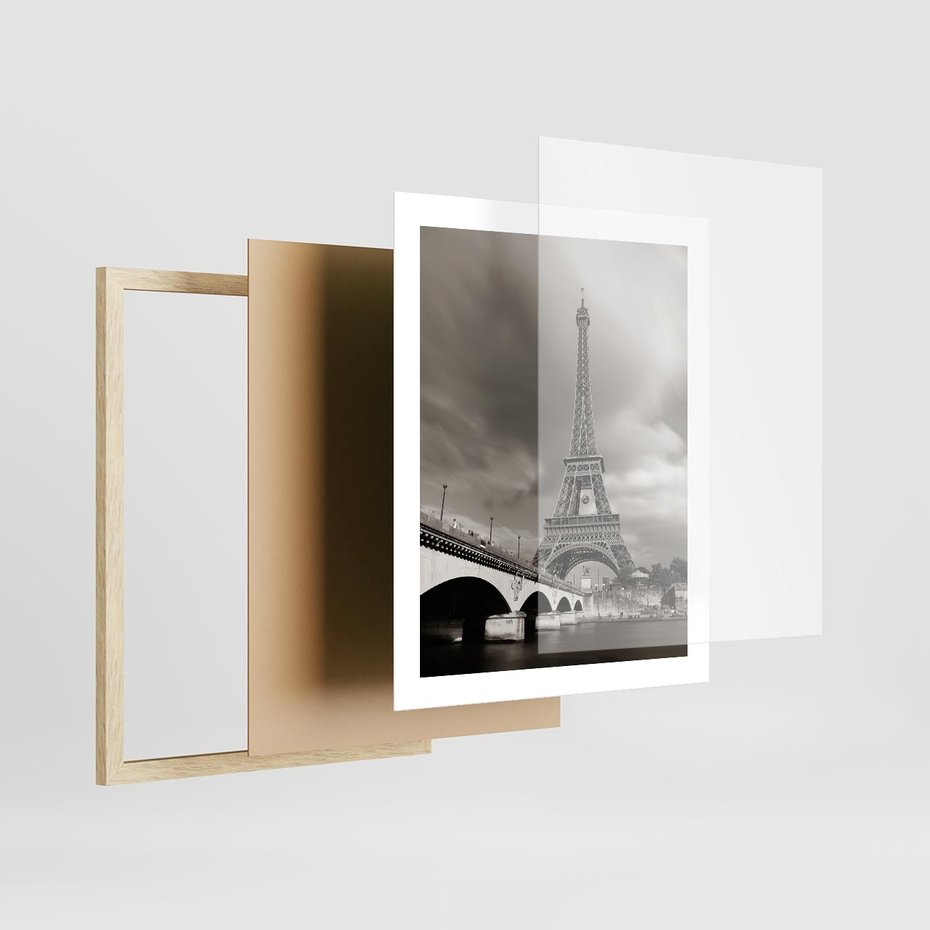 Plakat w ramie 40x50 - Mgiełka Eiffla - Paryż, Eiffla - rama drewno