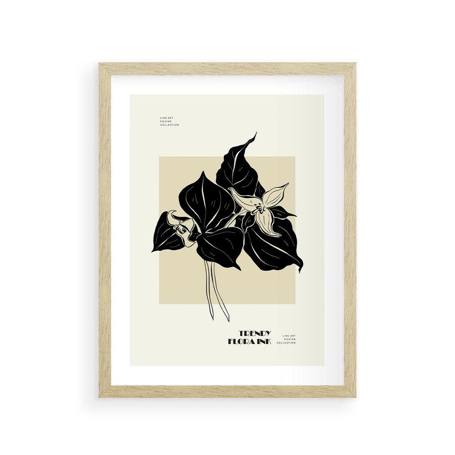 Plakat w ramie 30x40 - Ekspresja w szkicowanych kształtach - kwiaty, typografia - rama drewno