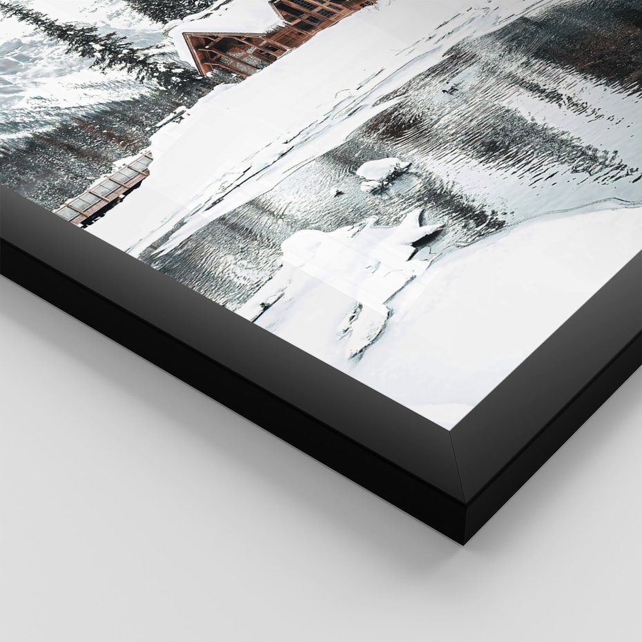 Zestaw obrazy w ramie 30x40 galeria - Zimowa, chatka, w, górach - rama czarna