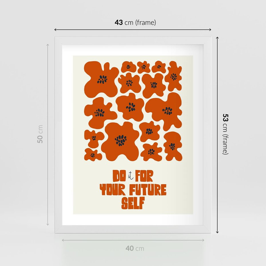 Plakat w ramie 40x50 - Taniec Kolorowych Promieni - self care, kompozycja kwiaty - rama biała