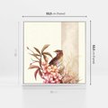 Obraz w ramie 50x50 - Kwiatowe Zanurzenie - japońska sztuka, ptak - rama biała
