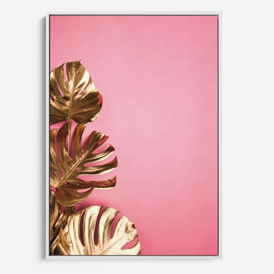 Obraz w ramie 50x70 - Luksusowa Elegancja - złote, liście - rama biała