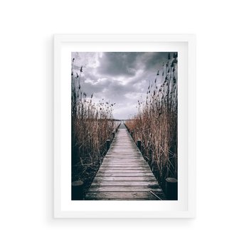 Plakat w ramie 40x50 - Mglisty krajobraz - pomost, morze - rama biała