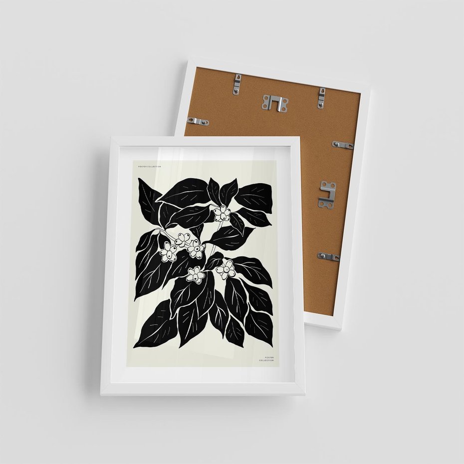 Plakat w ramie 30x40 - Ruchome szkicowe odbicia - czarno biała grafika, roślinność - rama biała