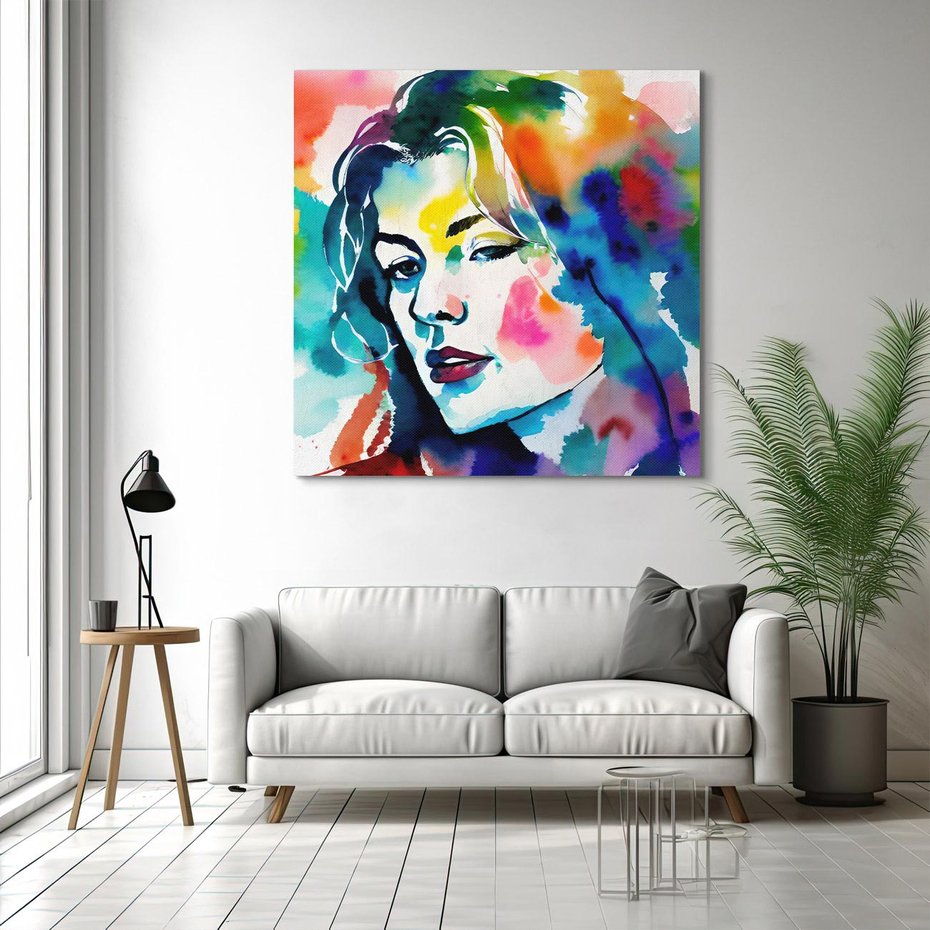 Obraz na płótnie 40x40 - Abstrakcyjna ekstaza barw - abstrakcyjny portret kobiety, szkic czarną kreską