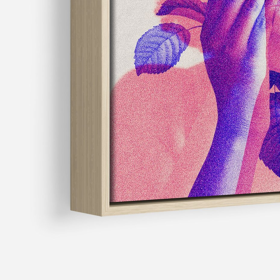 Obraz w ramie 50x70 - Kwiaty we Włosach - różowa postać, grafika - rama drewno