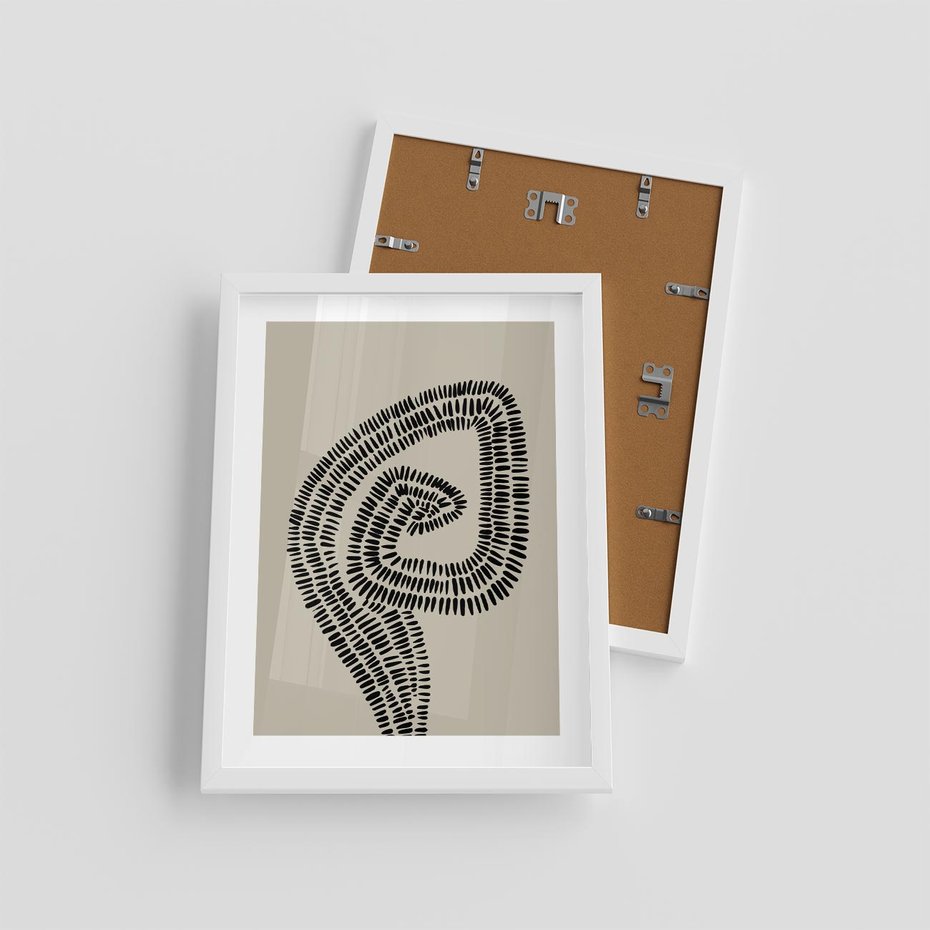 Plakat w ramie 30x40 - Nowoczesne Spektrum Wyobraźni - boho plakat, czarne kropki kreski - rama biała