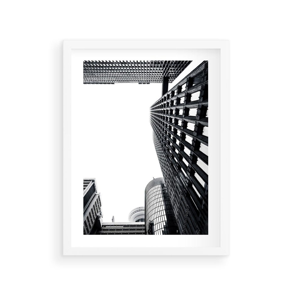 Plakat w ramie 30x40 - Monochromatyczna Sceneria Wieżowców - architektura, wieżowce - rama biała