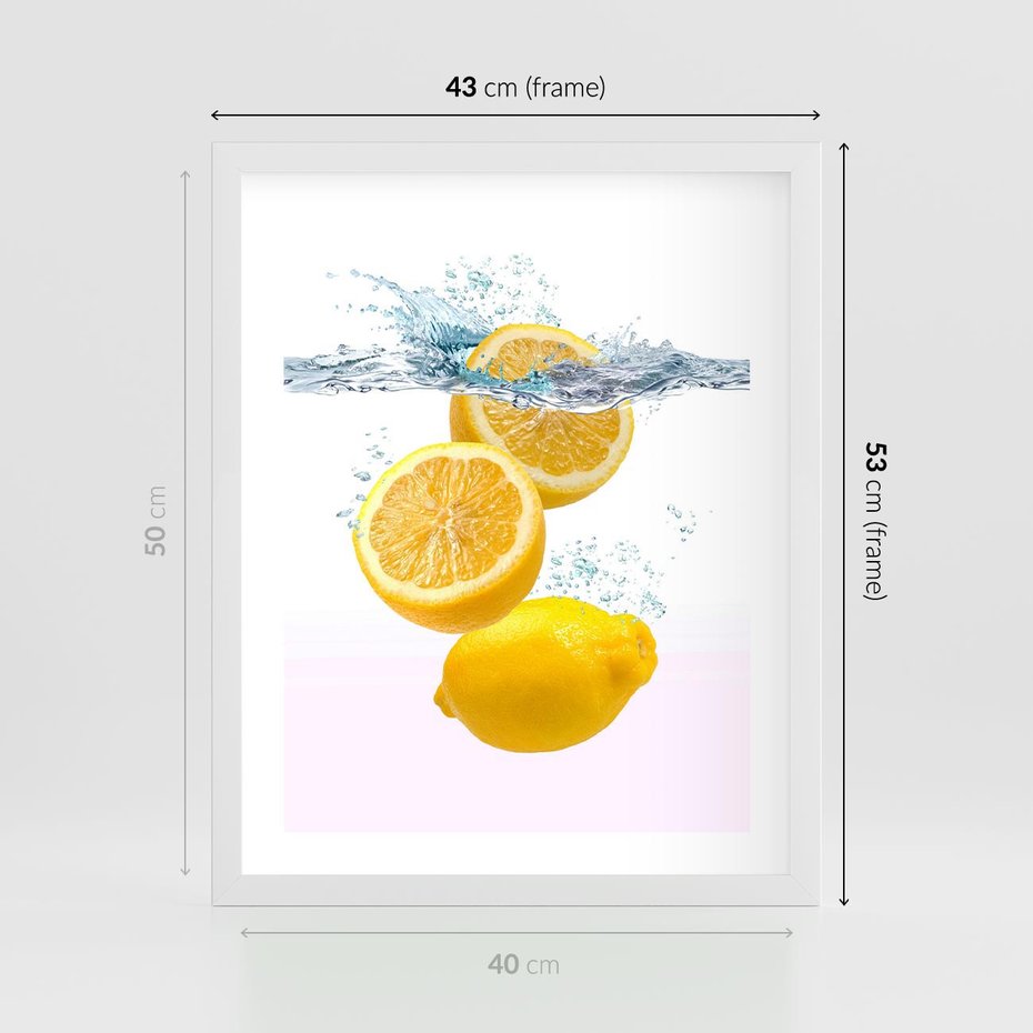 Plakat w ramie 40x50 - Świeże cytryny pełne smaku - cytryny, owoce - rama biała