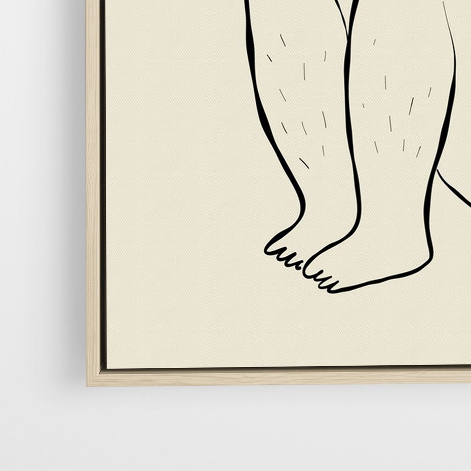 Obraz w ramie 70x100 - Migotliwe Refleksje - nowoczesny minimalistyczny rysunek, dziewczyna w bieliźnie - rama drewno