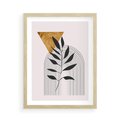 Plakat w ramie 50x70 - Geometria z Elementami Złota i Liści - grafika, złoto - rama drewno