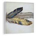 Obraz w ramie 50x50 - Granatowo-Złote Pióra - sztuka, granatowe i złote pióra - rama biała