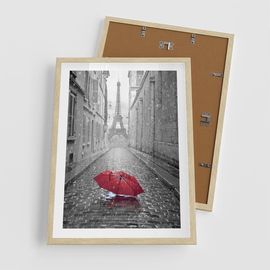 Plakat w ramie 50x70 - Kolorowy parasol w Paryżu - Paryż, parasol - rama drewno
