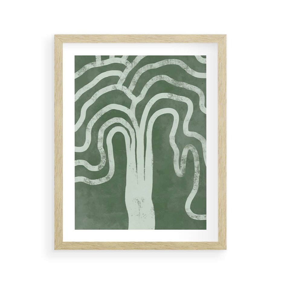 Plakat w ramie 40x50 - Inspirujące Zawiłości Zieleni - abstrakcyjny kształt, zielony plakat - rama drewno