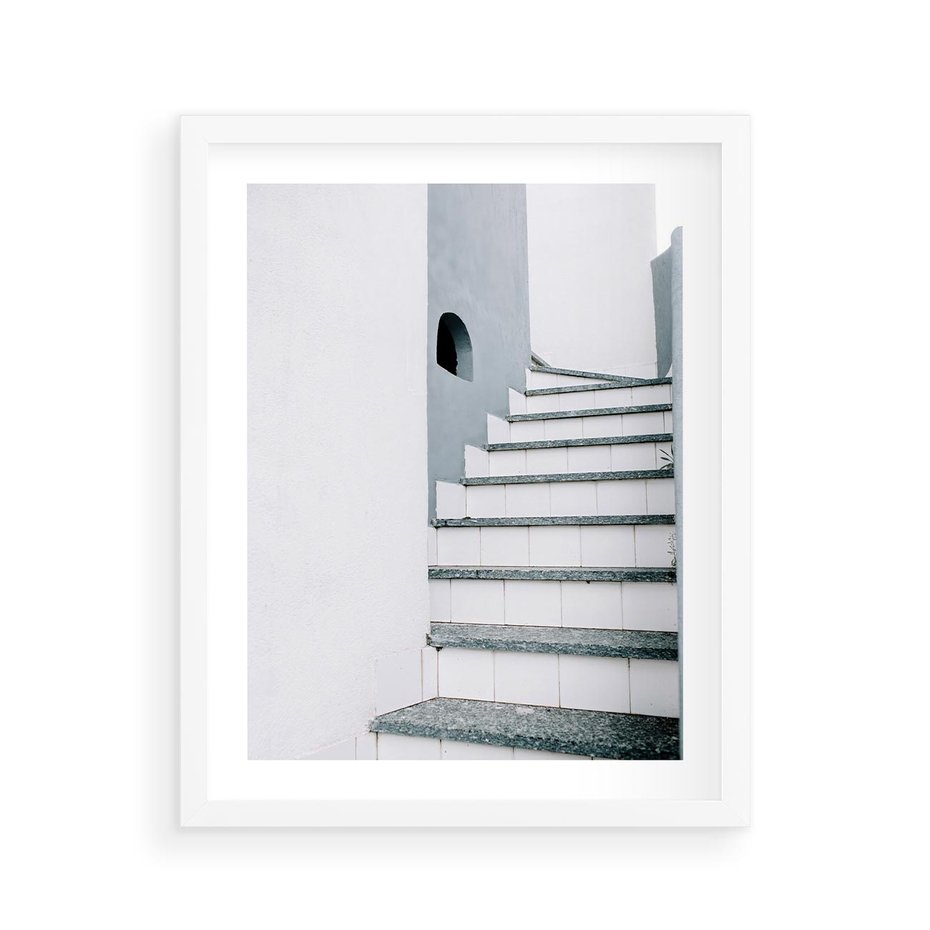 Plakat w ramie 40x50 - Schody ku Urokowi Wyspy - schody, santorini - rama biała