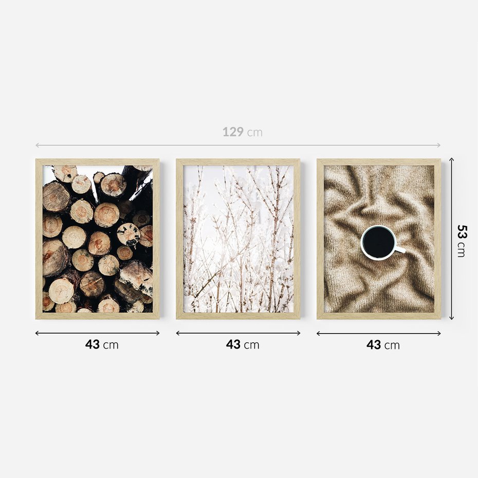 Zestaw obrazy w ramie 40x50 galeria - Kawa, zima, jesień, klimatyczne - rama drewno