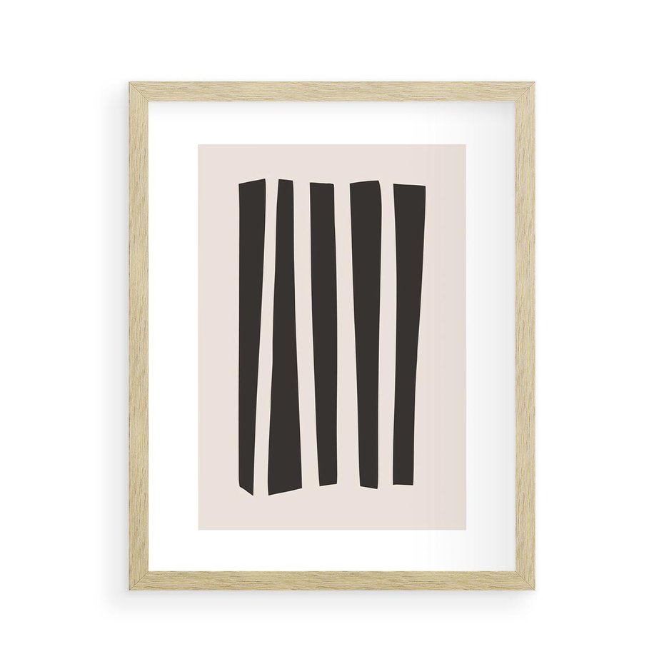 Plakat w ramie 40x50 - Migotliwa Transformacja Form - minimalizm, czarne pasy - rama drewno