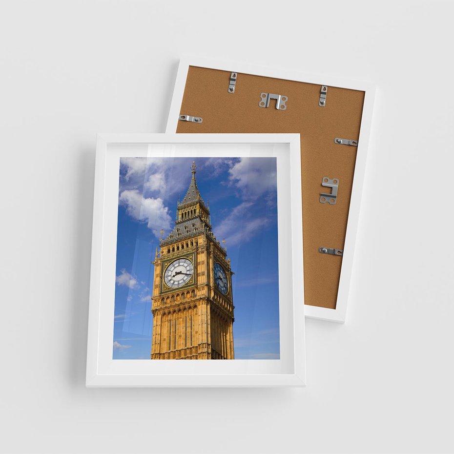 Plakat w ramie 40x50 - Czasowy Symbol - zegar, Big Ben - rama biała