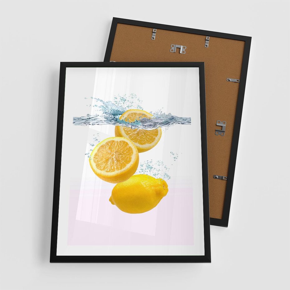 Plakat w ramie 50x70 - Świeże cytryny pełne smaku - cytryny, owoce - rama czarna