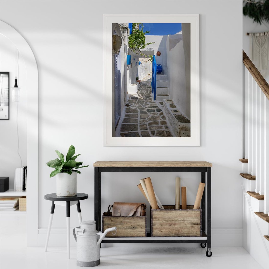 Plakat bez ramy 30x40 - Uroki Santorini: Perspektywiczna Uliczka - uliczka, perspektywa
