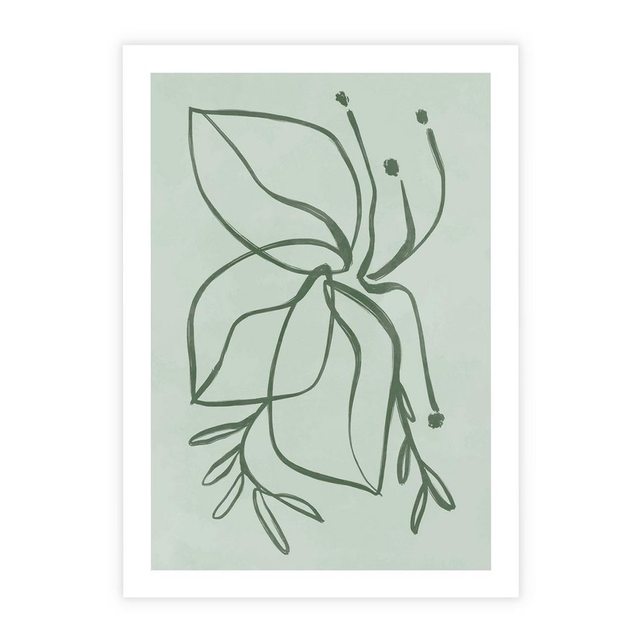 Plakat bez ramy 30x40 - Energetyczne Odrodzenie Natury - abstrakcyjne delikatne zielone linie, podobne do gałęzi kwiatów