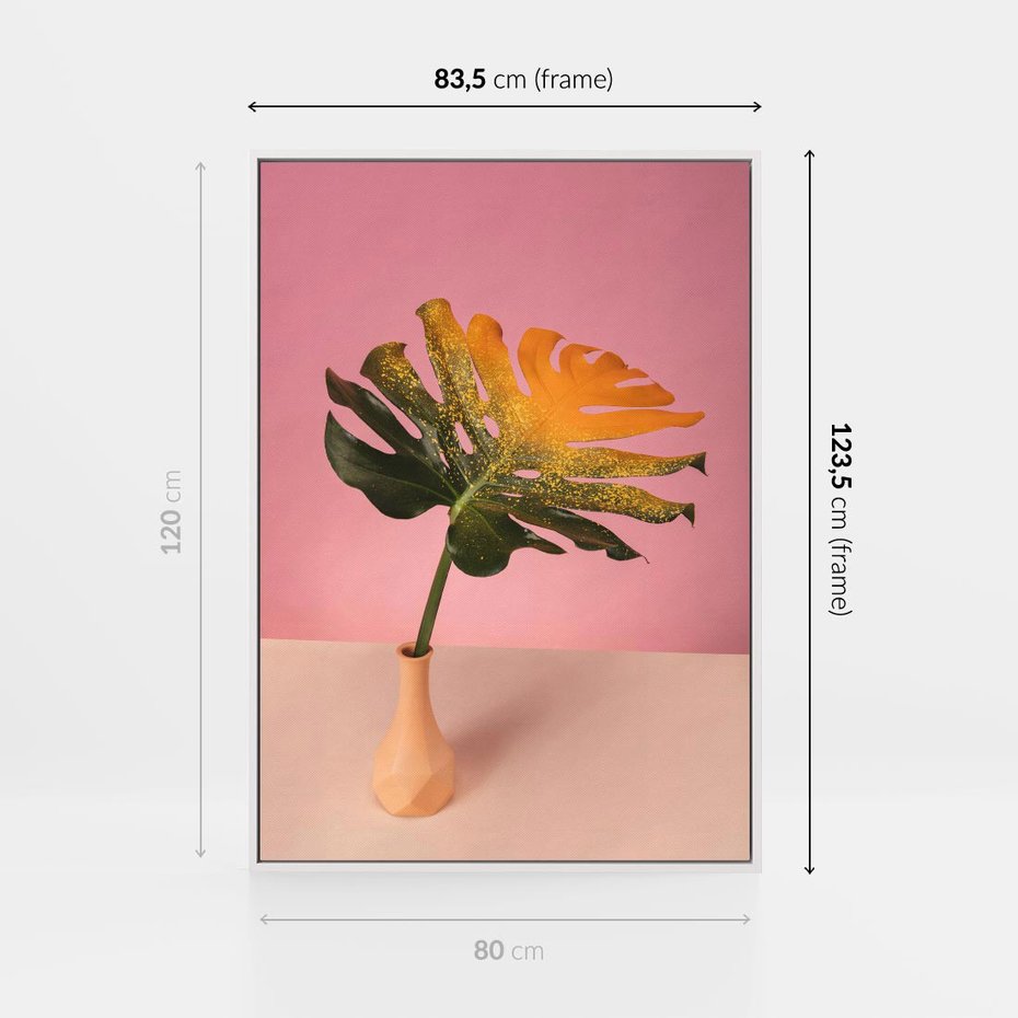 Obraz w ramie 80x120 - Egzotyczna monstera - monstera, liść - rama biała
