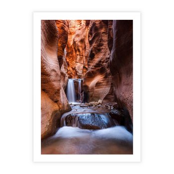 Plakat bez ramy 21x30 - Tajemniczy świat jaskini i wodospadu - jaskinia, wodospad