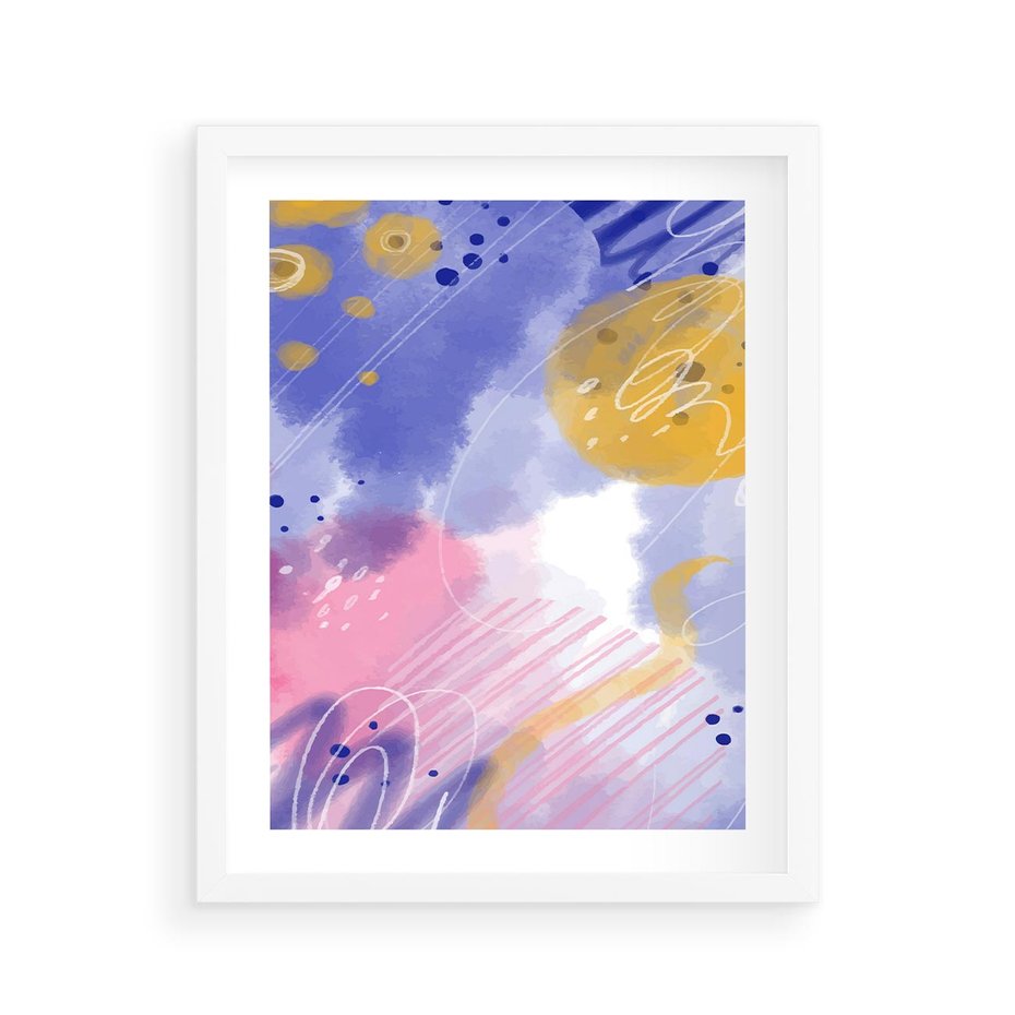 Plakat w ramie 40x50 - Rozbijające Plamy - abstrakcyjny plakat, pastelowe kolory - rama biała