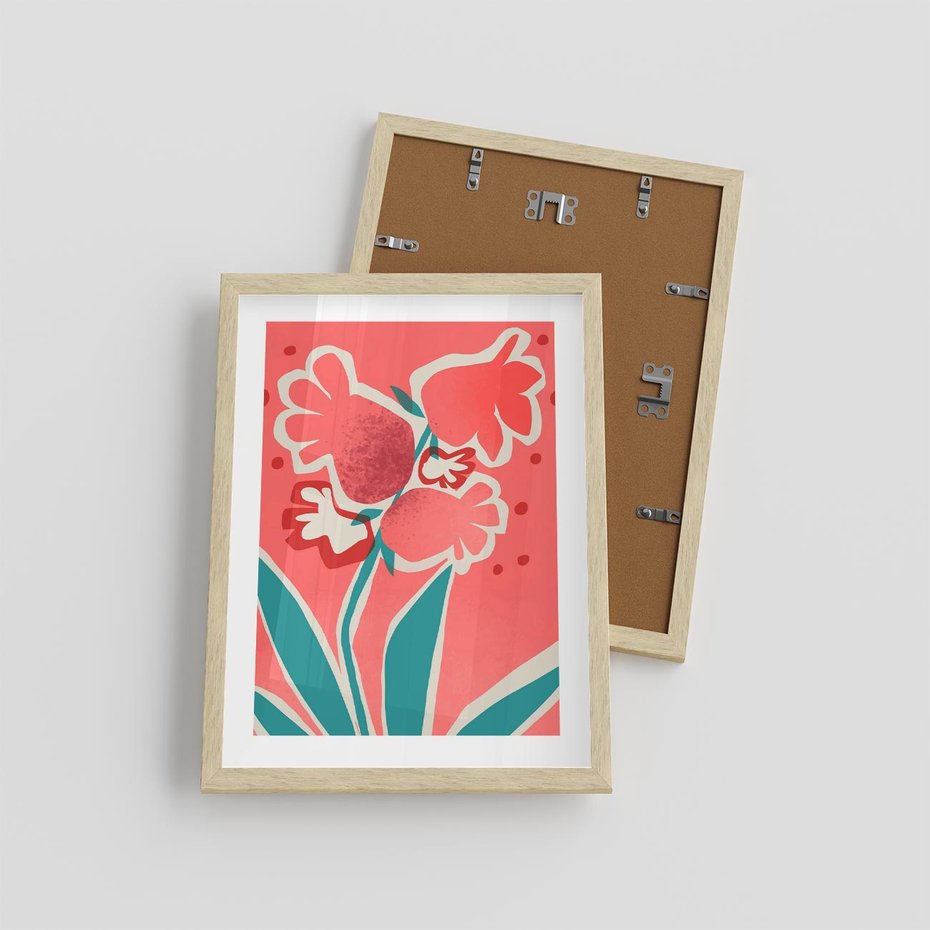 Plakat w ramie 30x40 - Rozkwitające Plamy i Formy - nowoczesny plakat, abstrakcyjne kwiaty - rama drewno