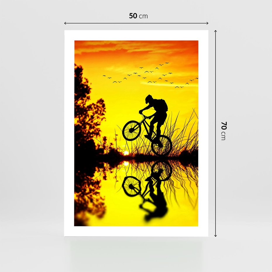 Plakat bez ramy 50x70 - Rower przy zachodzie słońca - rower, zachód