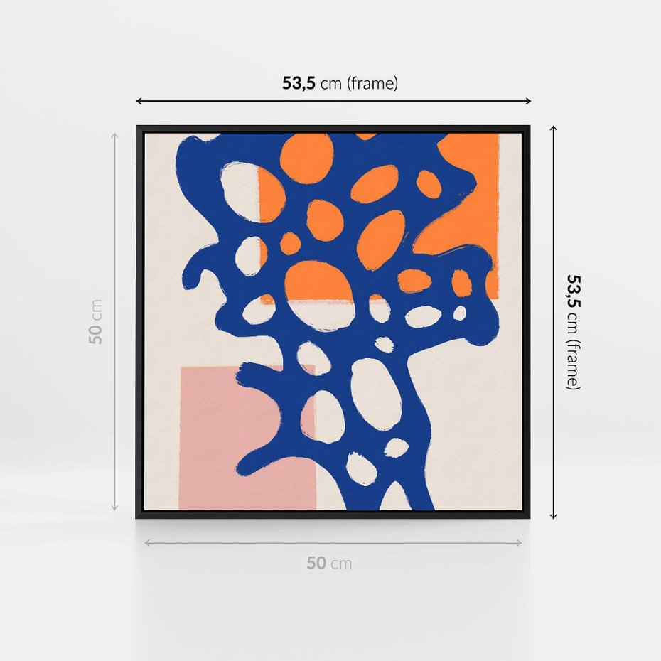 Obraz w ramie 50x50 - Migotliwe Nastroje - abstrakcyjna niebieska forma, dziwne kształty - rama czarna