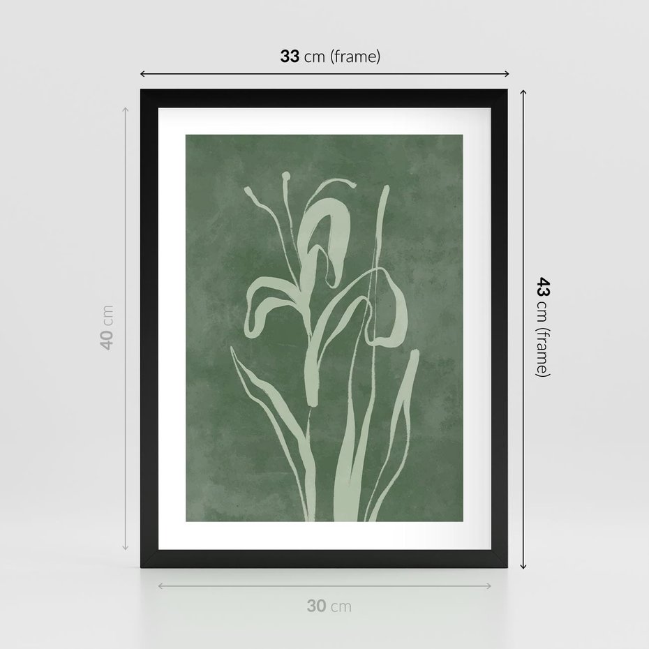 Plakat w ramie 30x40 - Zielony Oddech - zielona abstrakcja, zgaszona zieleń - rama czarna