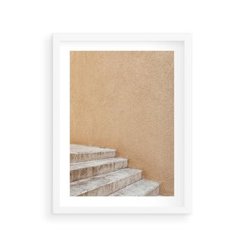 Plakat w ramie 30x40 - Schod w Beżu - schody, minimalizm - rama biała