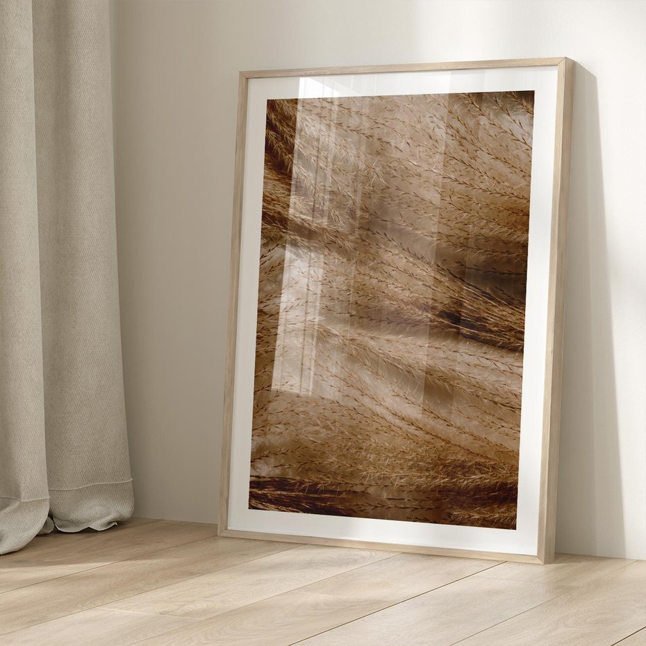 Plakat w ramie 30x40 - Pampasowy Brąz - suche trawy, trawa pampasowa - rama drewno