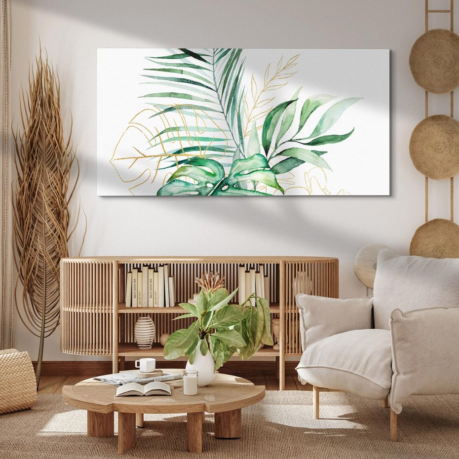 Obraz na płótnie 120x60 - Luksus w Detalu - złote, liście