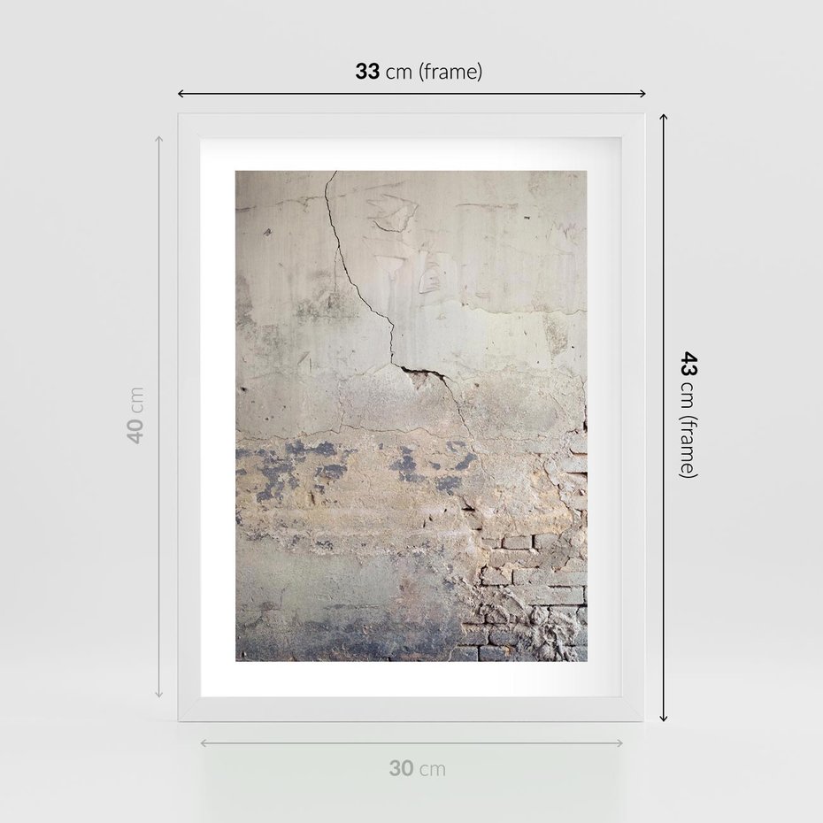 Plakat w ramie 30x40 - Surowość ściany z betonu - ściana, beton - rama biała