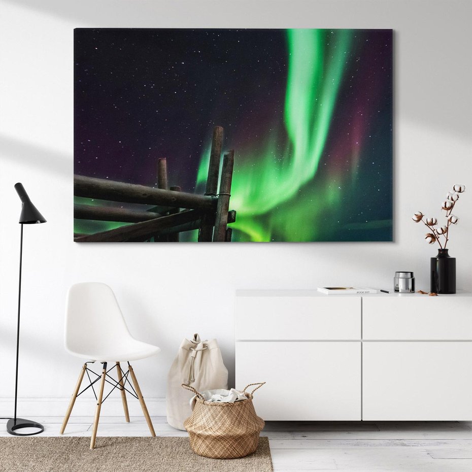 Obraz na płótnie 120x80 - Zorza polarna w tajemniczej nocnej przestrzeni - zorza, polarna