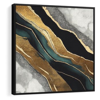 Obraz w ramie 50x50 - Refrakcje płynącej rzeczywistości - jak marmurowa rzeka, linie złota - rama czarna