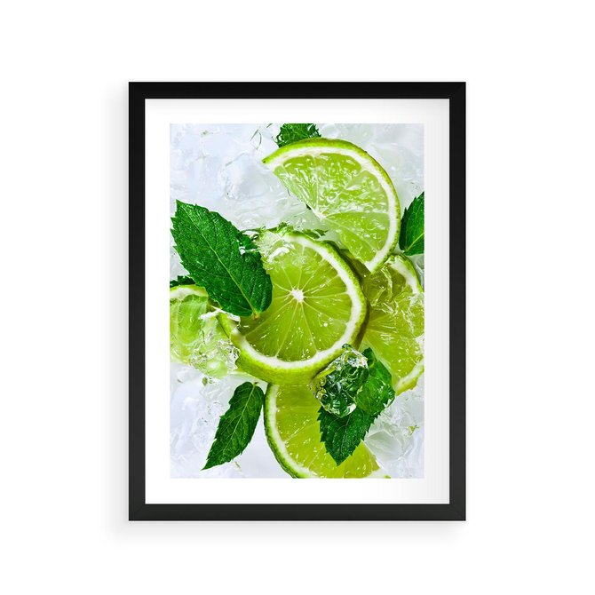 Plakat w ramie 30x40 - Ożywczy duet limonek i cytryn - limonki, cytryny - rama czarna