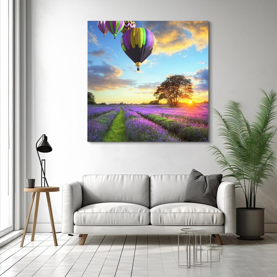 Obraz na płótnie 70x70 - Lawendowe Marzenia - lawenda, balony
