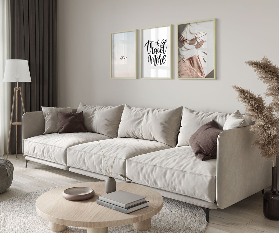 Zestaw obrazy w ramie 50x70 galeria - Wakacje, podróż, samolot, typografia - rama drewno