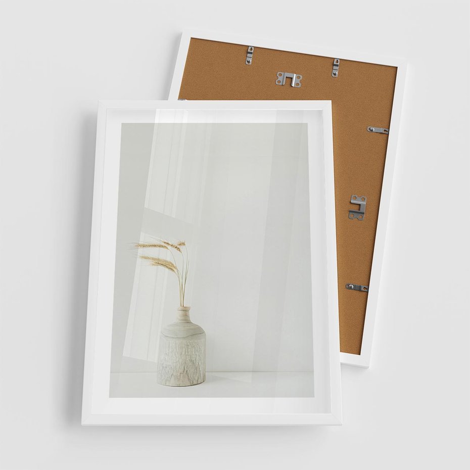 Plakat w ramie 50x70 - Sztuka Prostoty - minimalistyczny wazon, źdźbła traw - rama biała