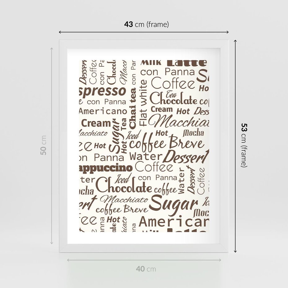 Plakat w ramie 40x50 - Kawa w Stylu Coffee - kawa, coffee - rama biała
