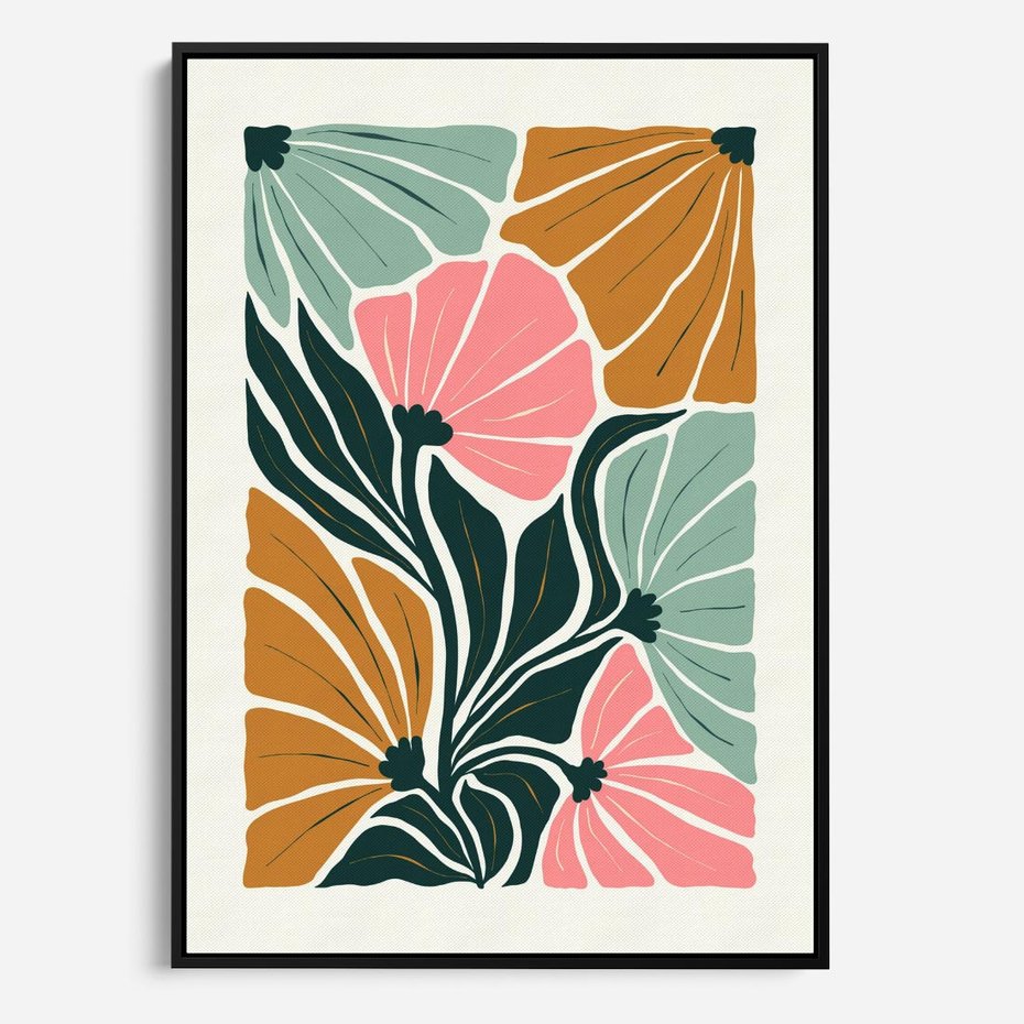 Obraz w ramie 70x100 - Rozplątane Myśli - abstrakcyjna kompozycja, pastelowe kwiaty - rama czarna