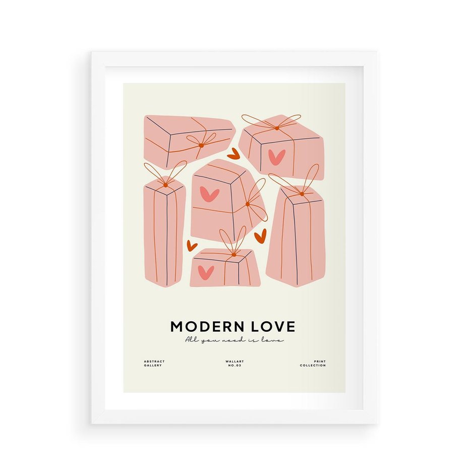 Plakat w ramie 50x70 - Nowoczesna Miłość - nowoczesna grafika, pastelowe kolory - rama biała
