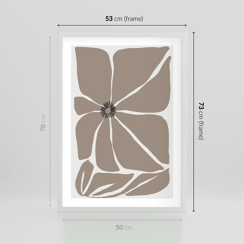 Plakat w ramie 50x70 - Złudne Zmysły - abstrakcyjny kwiat, beże i brązy - rama biała
